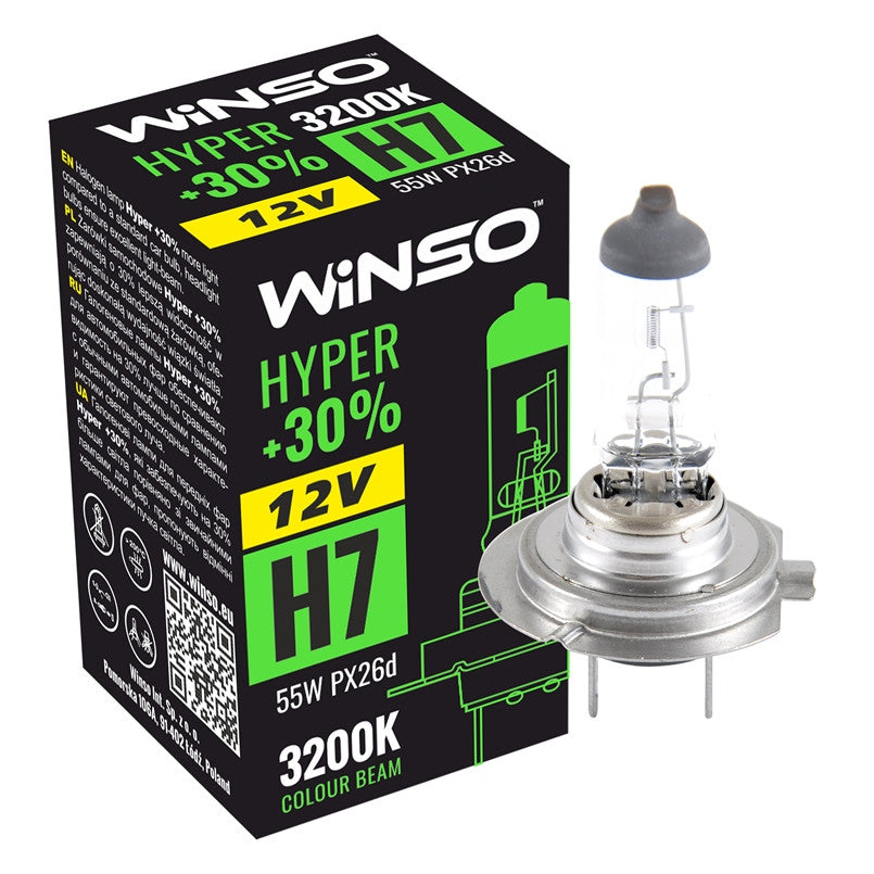 Bec Halogen Winso Hyper +30% H7 - 12V, 55W PX26d ● 3200K Winso - imagine 1