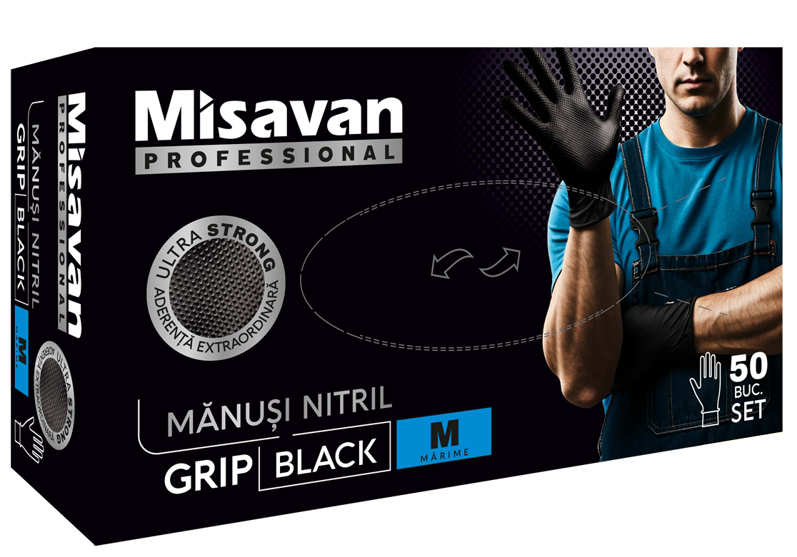 Manusi nitril Grip Misavan - negru - marimea M ● 50 buc. Misavan - imagine 1