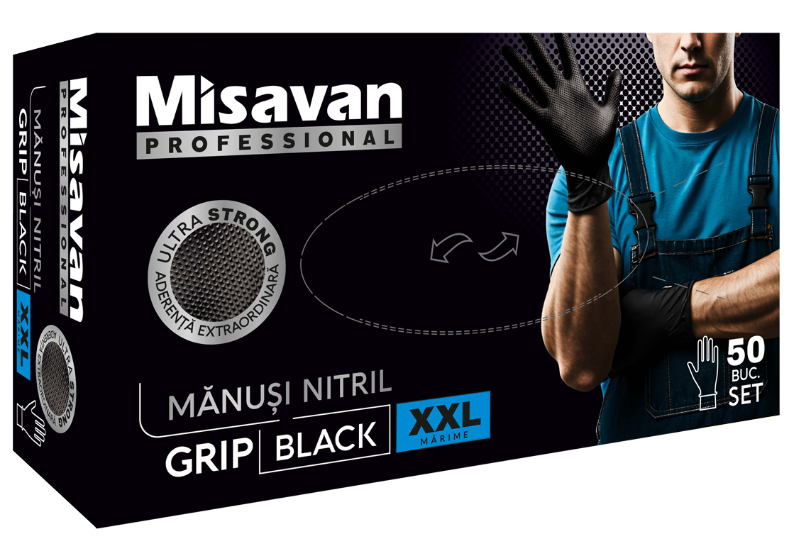 Manusi nitril Grip Misavan - negru - marimea XXL ● 50 buc. Misavan - imagine 1