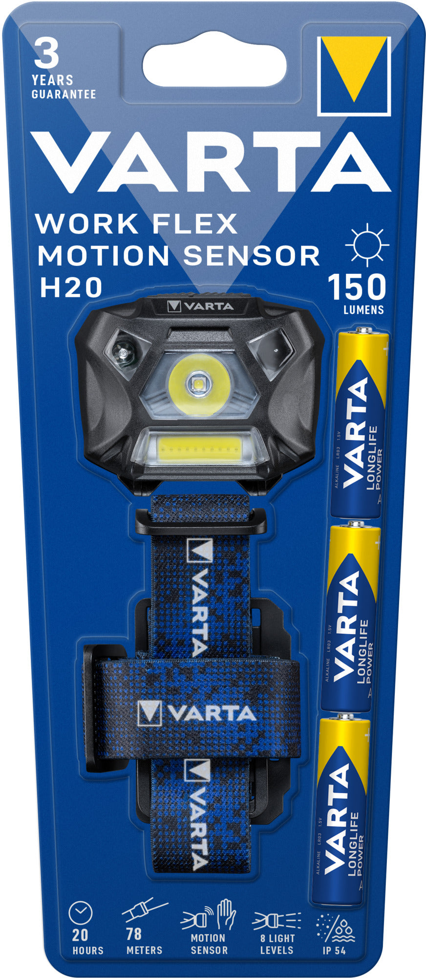 Lanterna LED Varta Work Flex MotionSensor H20, 1 LED XG2 4.8W, 1 LED COB 3W, 150 lm, 3xAAA, IP54 Varta - imagine 1