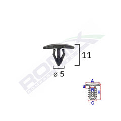 CLIPS TIP GARNITURA PENTRU CITROEN/PEUGEOT/RENAULT 5X11MM - NEGRU SET 25 BUC
