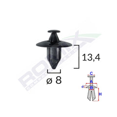 CLIPS FIXARE PENTRU HONDA/SUZUKI/VOLVO 8X13.4MM - NEGRU SET 10 BUC