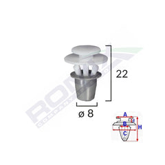 CLIPS FIXARE ELEMENTE EXTERIOARE PENTRU SEAT VW 8X22MM - ALB SET 10 BUC