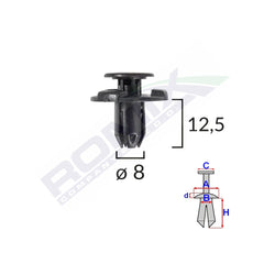 CLIPS FIXARE ELEMENTE EXTERIOR PENTRU NISSAN, SUBARU 8X12.5MM NEGRU SET 10BUC