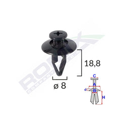 CLIPS FIXARE PENTRU KIA/MAZDA/MITSUBISHI/NISSAN/KIA 8X18.8MM - NEGRU SET 10 BUC