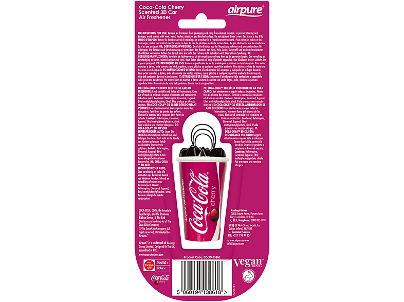AIRPURE Odorizant pentru mașină, cană 3D, cireșe Coca Cola Airpure - imagine 1