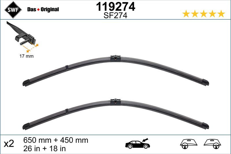 Set lamela stergator SWF Wiper FB OE LHD 650/450 mm SWF - imagine 1