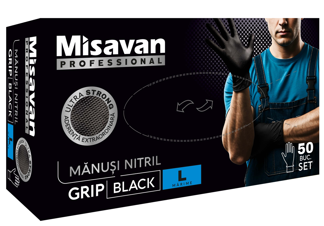 Manusi nitril Grip Misavan - negru - marimea L ● 50 buc. Misavan - imagine 1