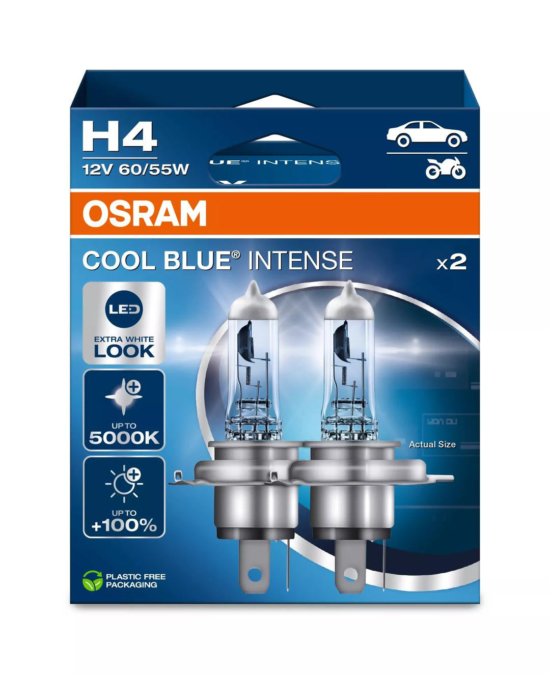 Bec Osram Cool Blue Intense H4 60/55W 12V P43t Set 2 buc Osram - imagine 1