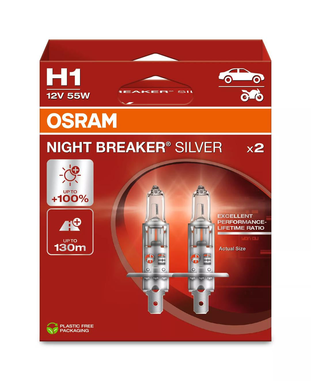 Bec Osram Night Breaker Silver H1 12V 55W P14,5s Set 2 buc Osram - imagine 1