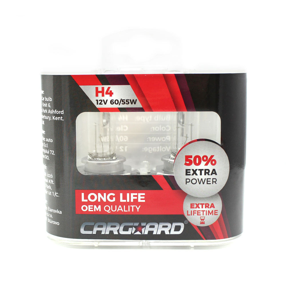 Set de 2 becuri Halogen H4, 55W, +50% Intensitate Carguard - imagine 1