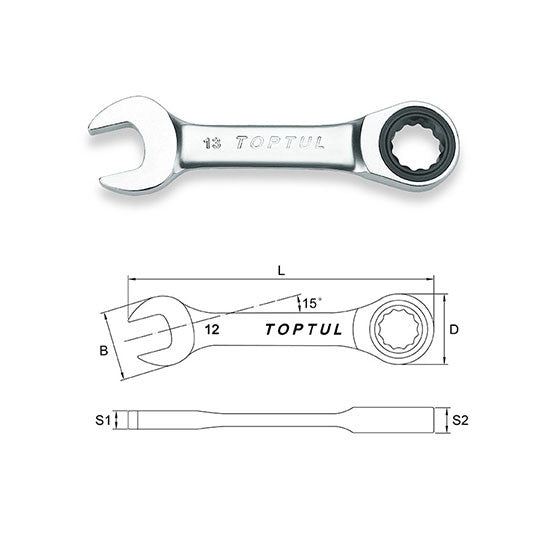 Cheie combinata cu clichet scurta 19 mm Toptul - imagine 1