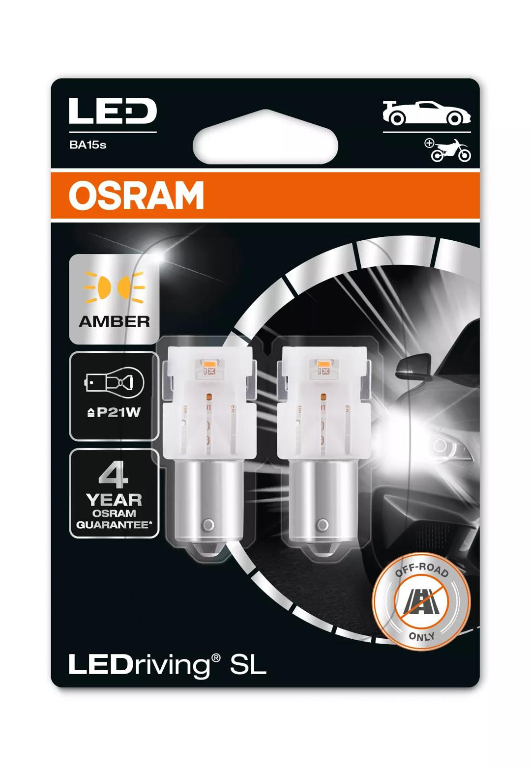 Bec Osram LEDriving SL P21W Galben | 12V - BA15s - Set 2 buc (Off-Road) Osram - imagine 1