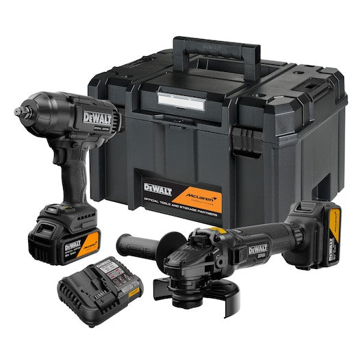 Set 2 unelte DEWALT® x McLaren F1 Team 18V XR® Ediție Specială: cheie de impact cu cuplu mare și polizor unghiular – 2 x acumulator 5Ah Dewalt - imagine 1