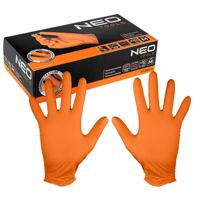 Mănuși perforate din nitril, portocalii, 50 bucăți, mărimea M Neo Tools - imagine 1