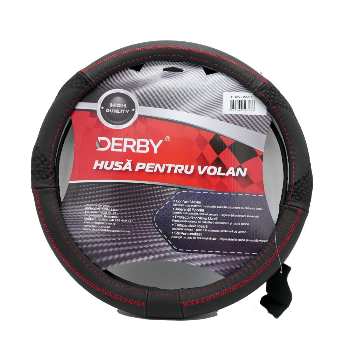 Husa volan piele naturala DERBY Rosu (37-39 cm) DERBY - imagine 1