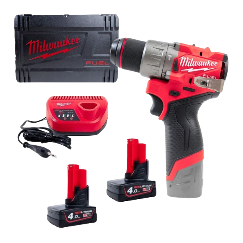 Mașină de găurit/înșurubat Milwaukee M12FPD2-402X, cu percuție M12 FUEL™ subcompactă, 2 x acumulator M12 B4, 1 x încărcător C12 C, 1 x cutie HD Milwaukee - imagine 1