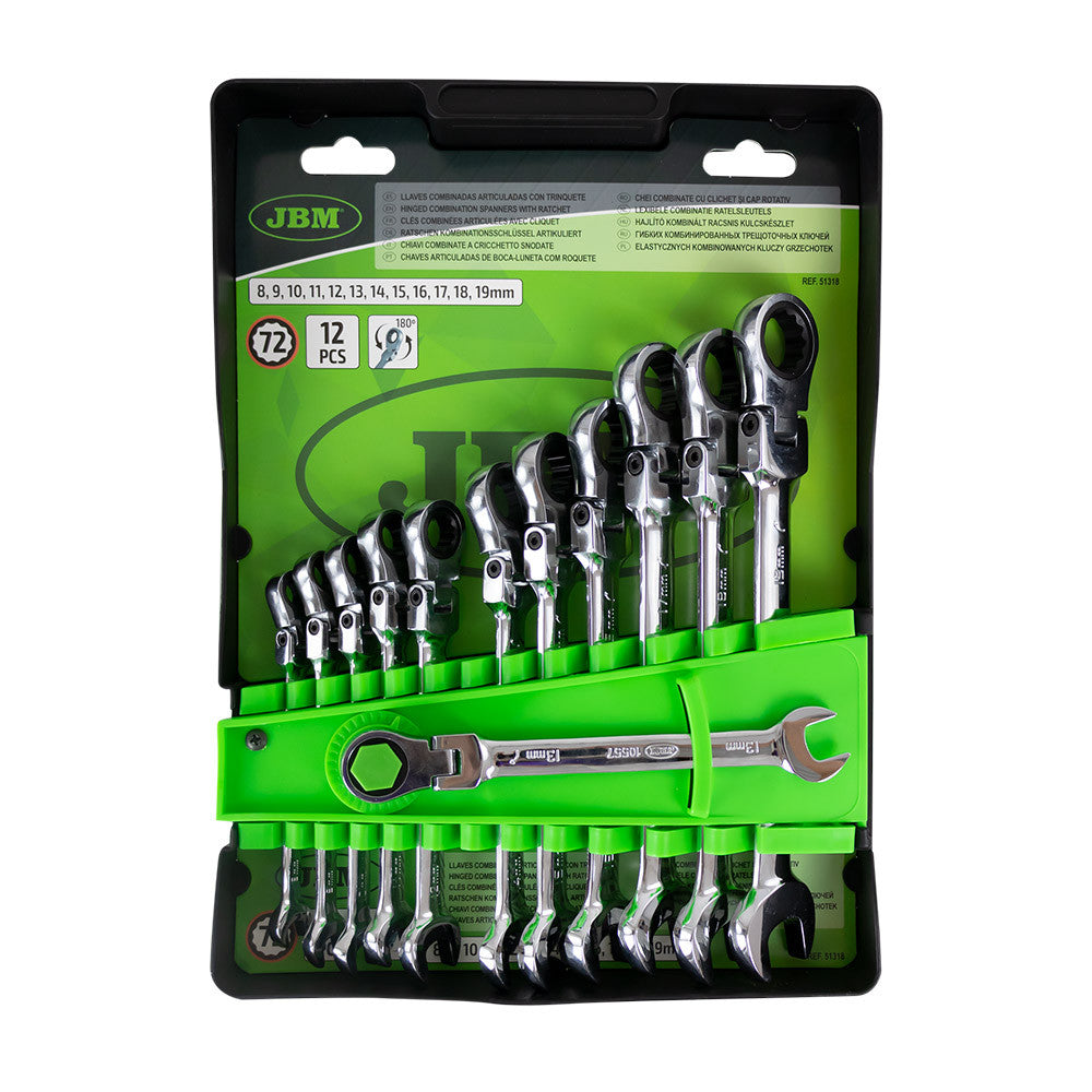 Set 12 chei combinate cu clichet articulate 8-19 mm JBM - imagine 1
