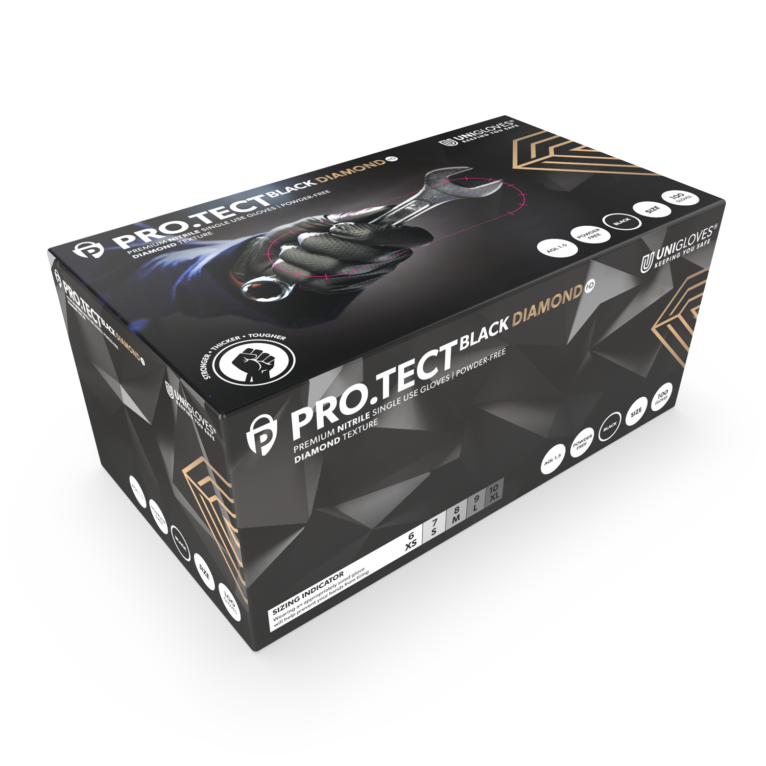 Manusi nitril PROTECT Black Diamond HD XL ● 100 buc Unigloves - imagine 1