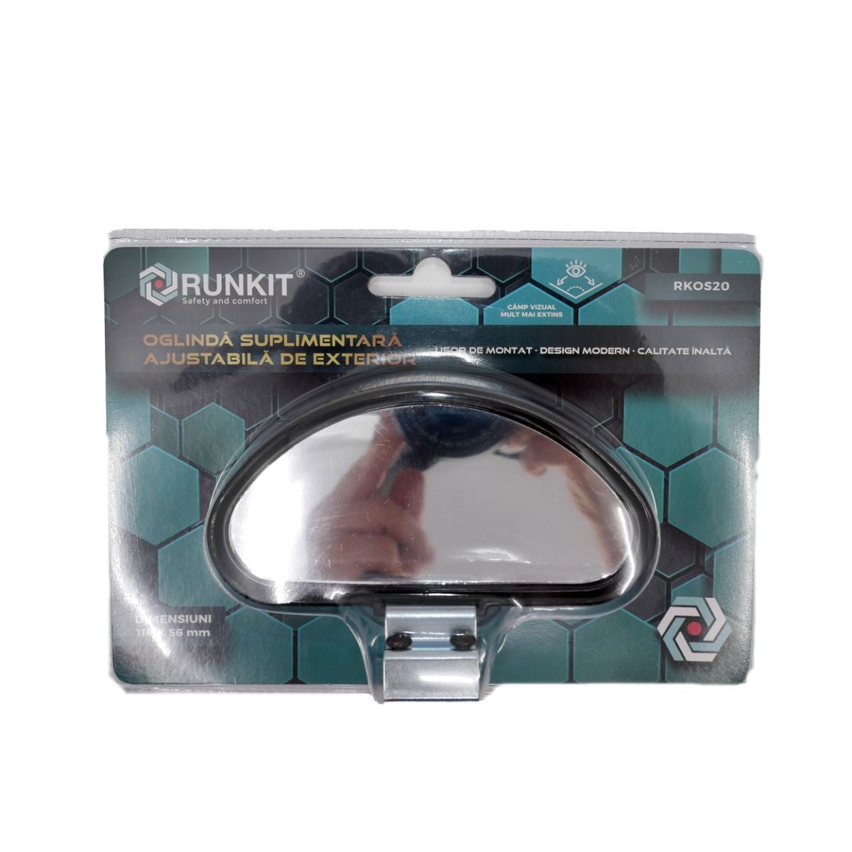 Oglinda exterior suplimentara semiovala 112x55 mm, ajustabila Runkit - imagine 1