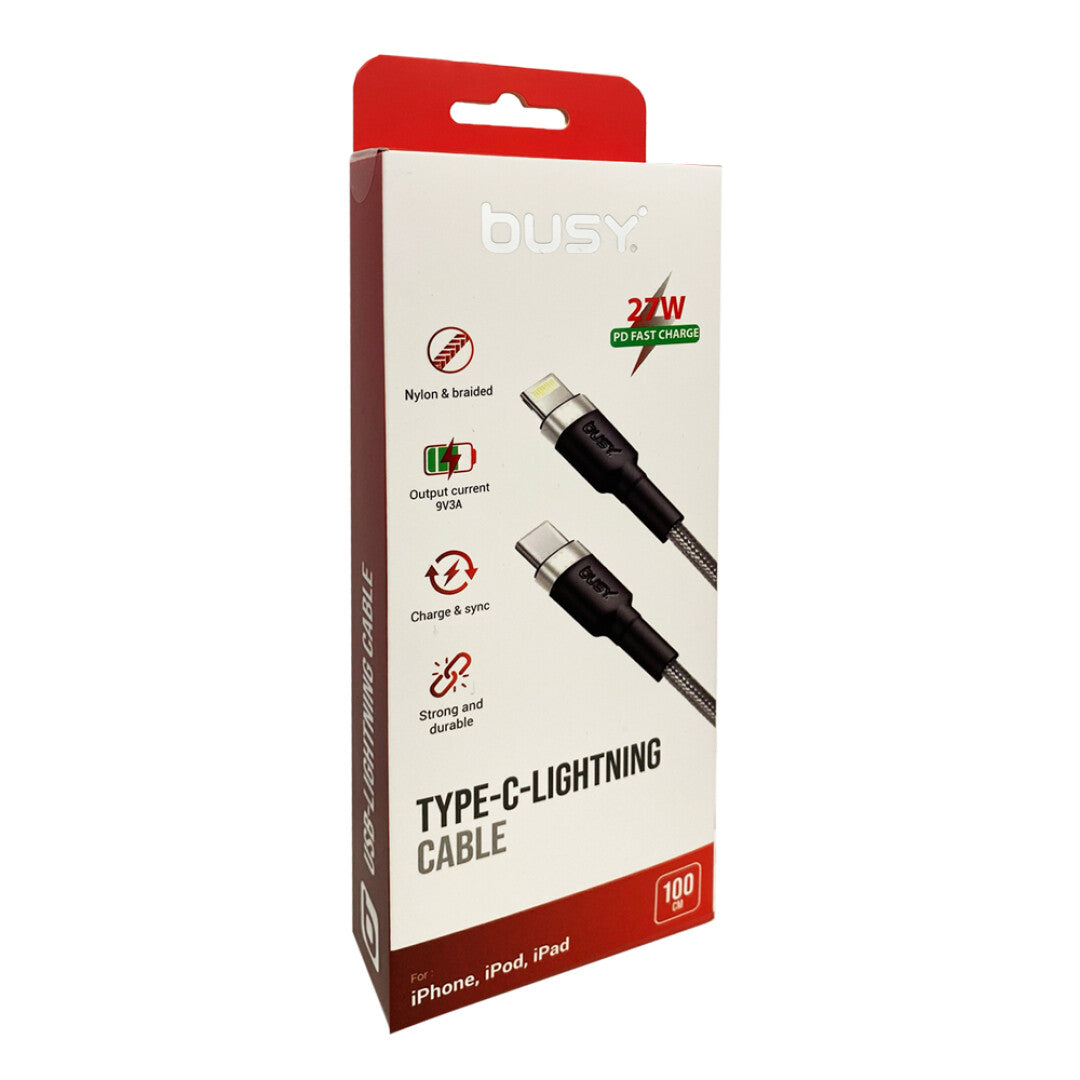 Cablu USB-C - Light., impletit, 27W, 1 m, argintiu Busy - imagine 1