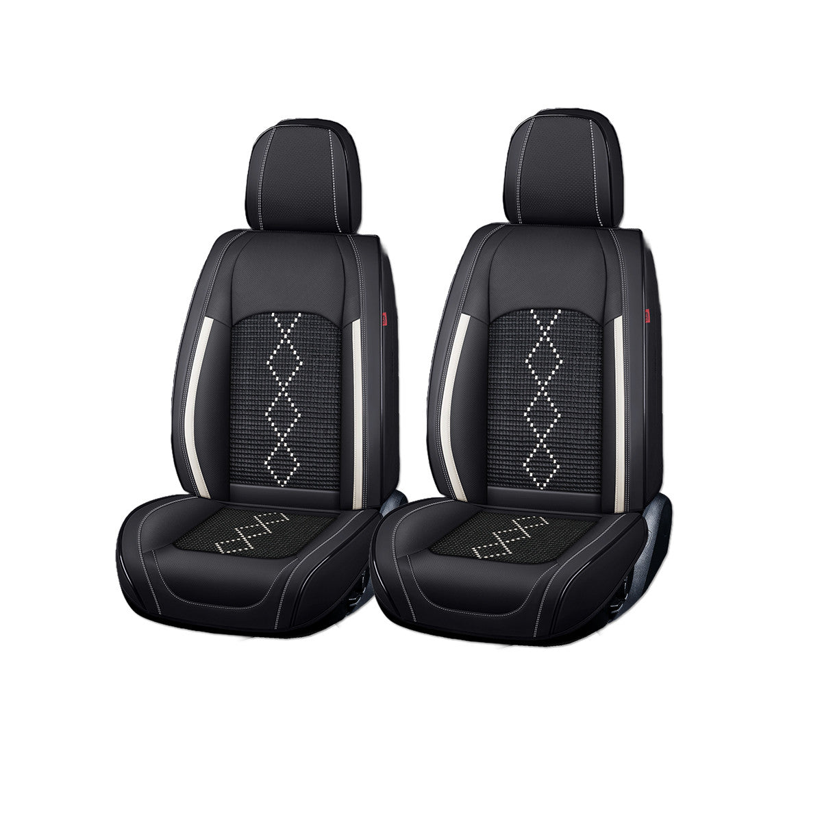 Huse auto premium 5 locuri Carguard Deluxe piele ecologică perforată și textil - negru - alb Carguard - imagine 1