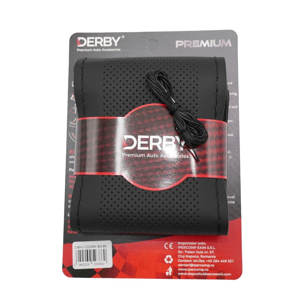 Husa volan neagra cu ac si ata 160 gr, cusatura neagra DERBY DERBY - imagine 1