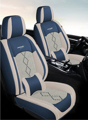 Huse auto premium 5 locuri Carguard Deluxe piele ecologică perforată și textil - albastru - alb Carguard - imagine 3