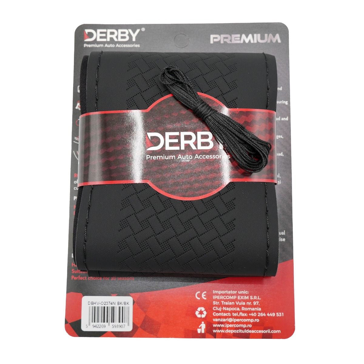 Husa volan neagra cu ac si ata 110 gr, cusatura neagra DERBY DERBY - imagine 1