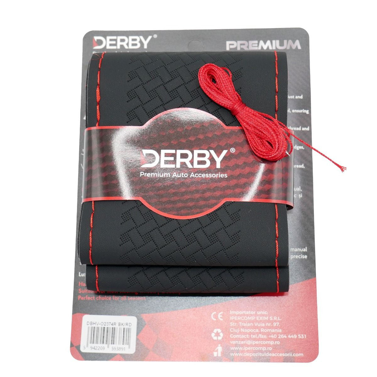 Husa volan neagra cu ac si ata 110 gr, cusatura rosie DERBY DERBY - imagine 1