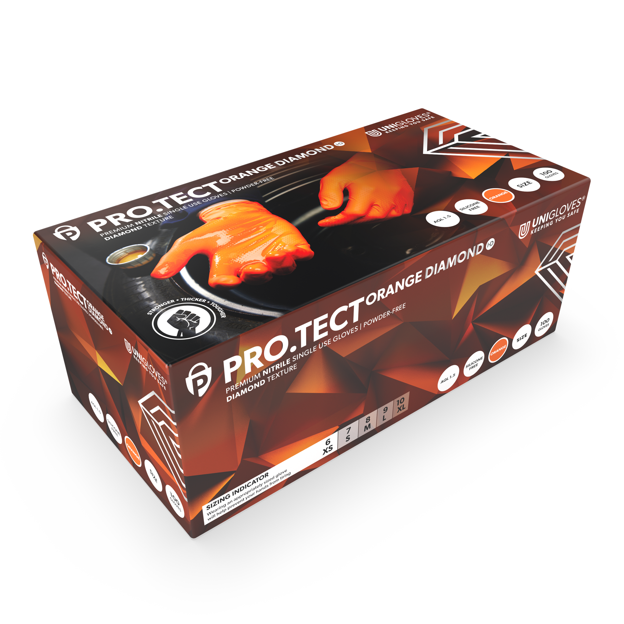 Manusi nitril PROTECT Orange Diamond HD XL ● 100 buc Unigloves - imagine 1