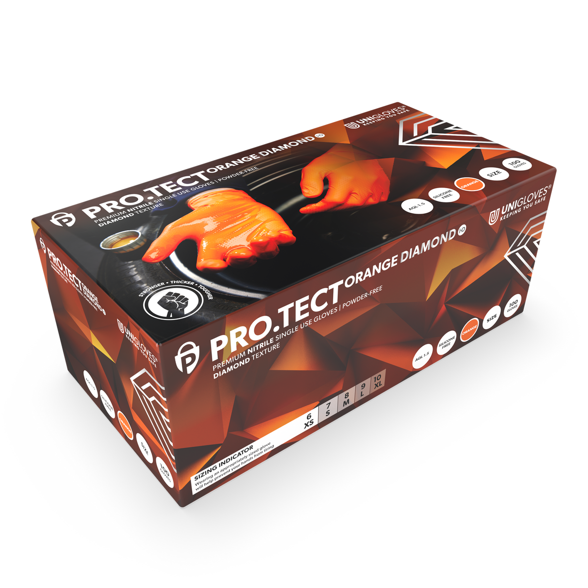 Manusi nitril PROTECT Orange Diamond HD XL ● 100 buc Unigloves - imagine 1
