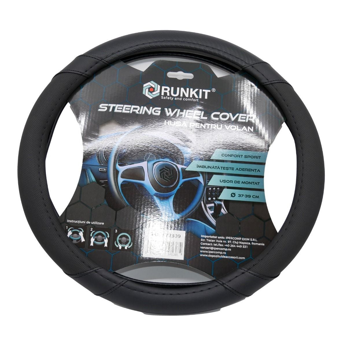 Husa volan piele sintetica Negru (37-39 CM) Runkit - imagine 1