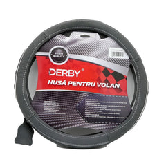 Husa volan piele naturala DERBY Gri Alb (37-39 cm) DERBY - imagine 1