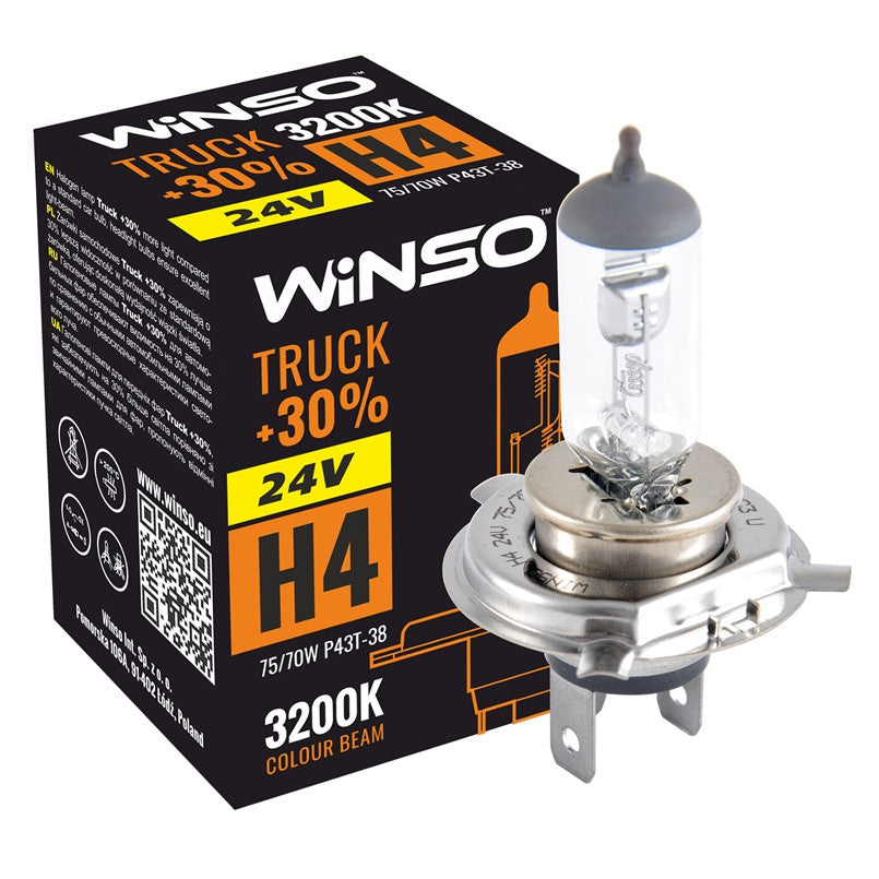 Bec Halogen Winso Truck +30% H4 - 24V, 75/70W P43t-38 ● 3200K Winso - imagine 1