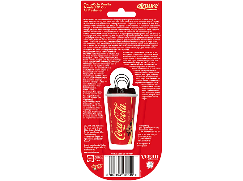 AIRPURE Odorizant pentru mașină, ceașcă 3D, Coca-Cola vanilie Airpure - imagine 1