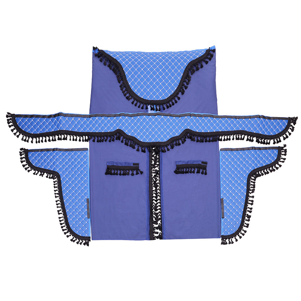 SET PERDELE CABINA CAMION. UNIVERSALE. VELUR. ALBASTRU-NEGRU