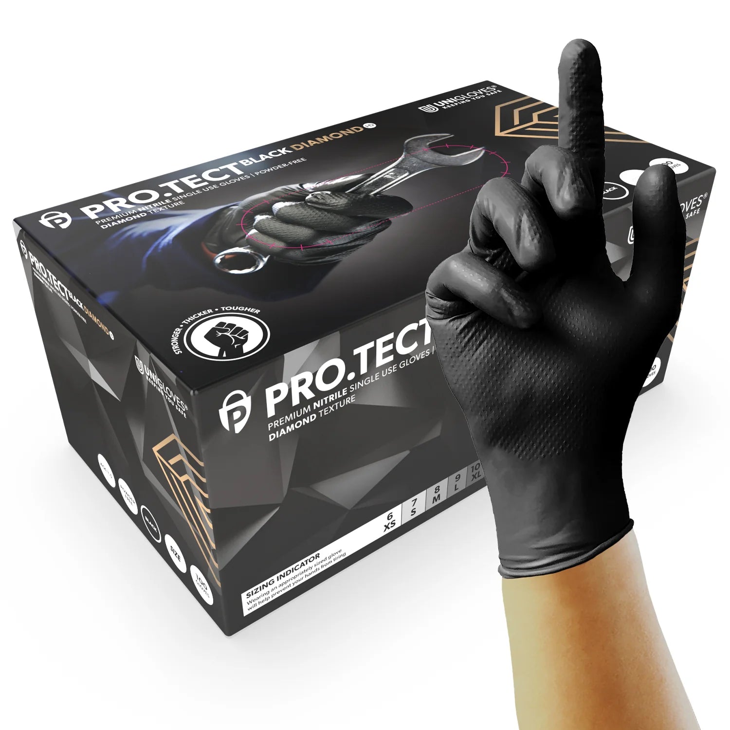 Manusi nitril PROTECT Black Diamond HD XL ● 100 buc Unigloves - imagine 5