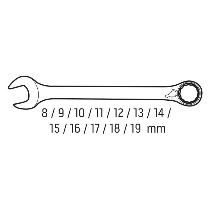 Set de chei cu clichet și comutator, 12 bucăți, 8 - 19 mm Neo Tools - imagine 2