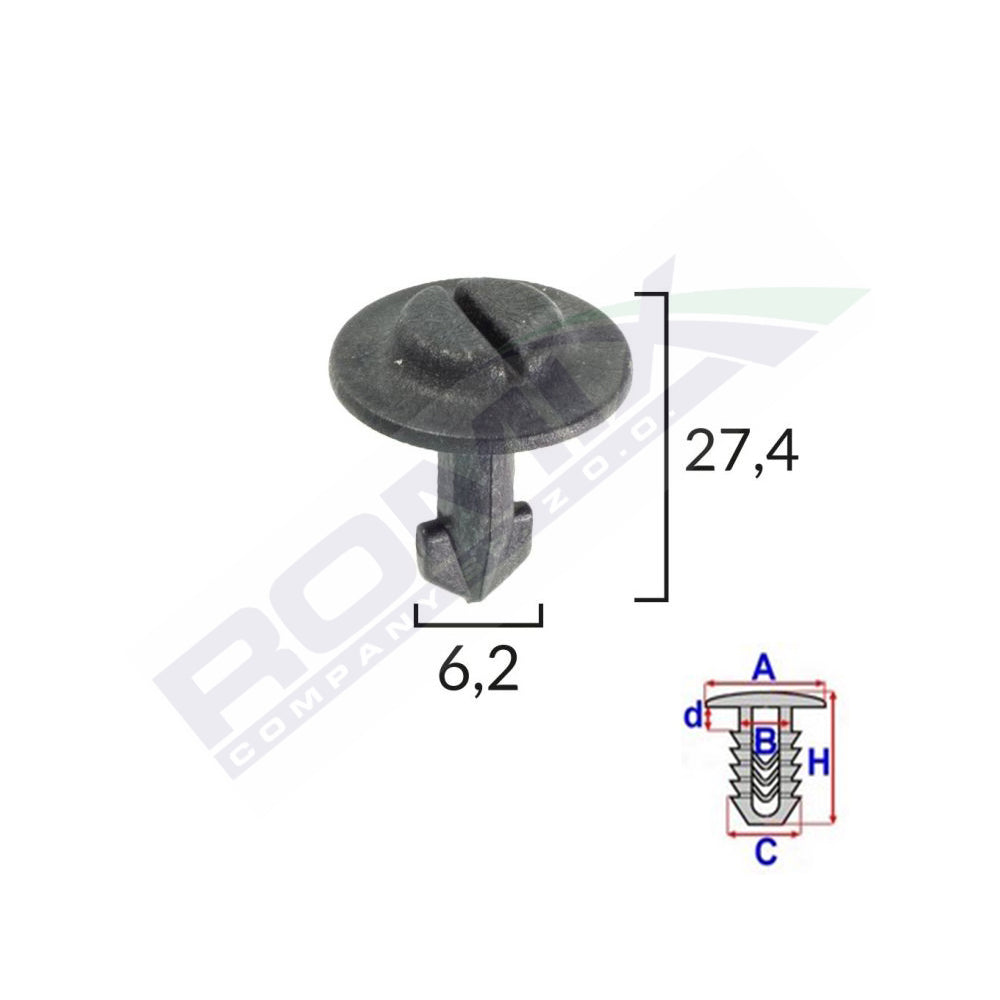 CLIPS FIXARE ELEMENTE ROATA PENTRU AUDI/SEAT/VW 6.2X27.4MM - NEGRU SET 10 BUC