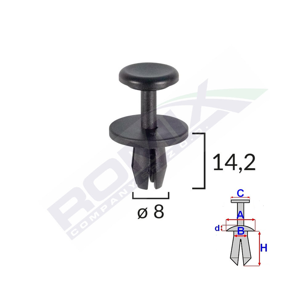 CLIPS FIXARE ELEMENTE EXTERIOARE PENTRU CITROEN/PEUGEOT 8X14.2MM - NEGRU SET 10 BUC