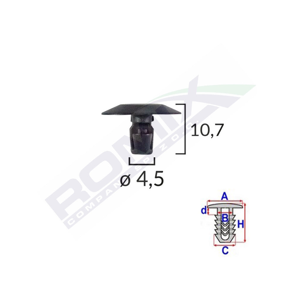CLIPS CAPAC PENTRU CITROEN/PEUGEOT 4.5X10.7MM - NEGRU SET 25 BUC