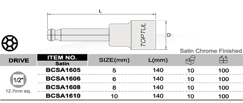 Capat cheie hexagonala bila lung 1/2 5-140mm Toptul - imagine 1