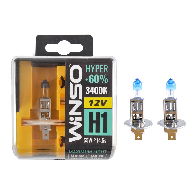 Bec Halogen Winso Hyper +60% H1 - 12V, 55W P14.5s ● 3400K ●  Set 2 buc Winso - imagine 1