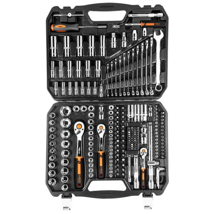 Set de chei cu clichet 1/4", 3/8", 1/2", multifuncționale, 219 de piese Neo Tools - imagine 2