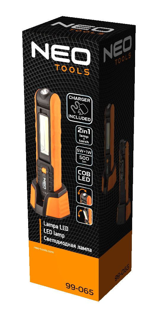 Lampa de atelier reincarcabila, 3.7V Li-Ion, 500 lm COB + Tubulara + incarcator Neo Tools - imagine 5
