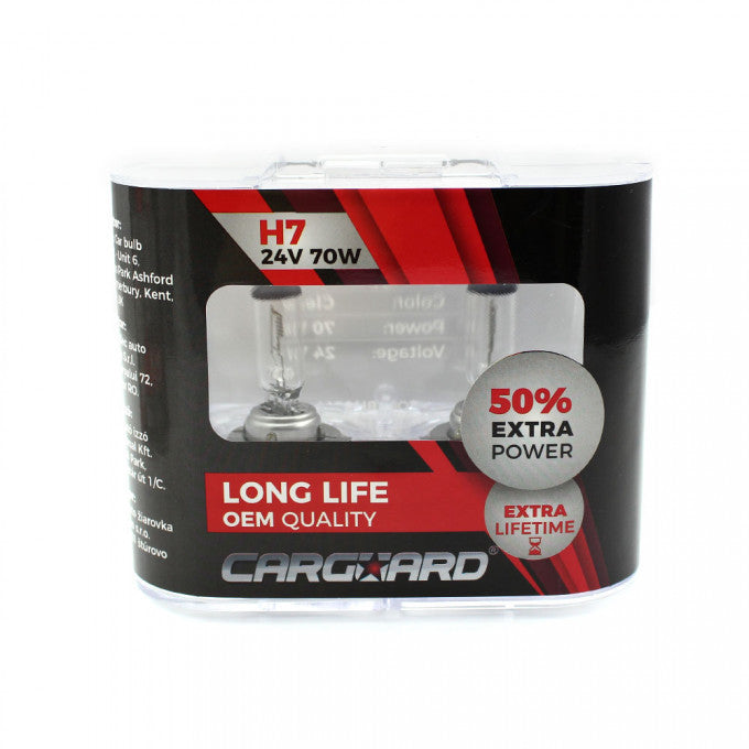Set de 2 becuri Halogen 24V - H7, 70W, +50% Intensitate - LONG LIFE - CARGUARD Carguard - imagine 1