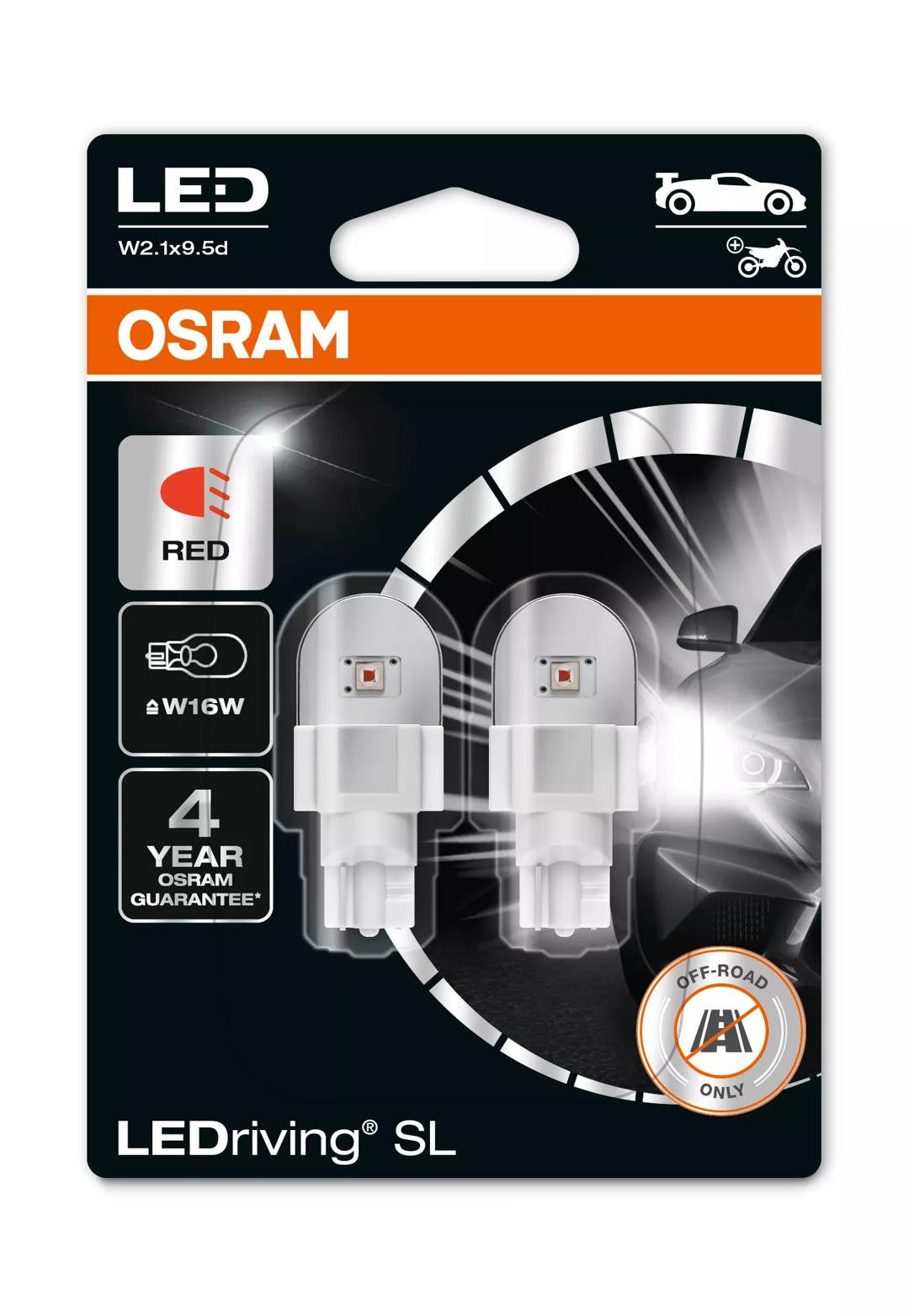 Bec Osram LEDriving SL W16W Rosu | 12V - 2W  - W2.1x9.5d - Set 2 buc (Off-Road) Osram - imagine 1