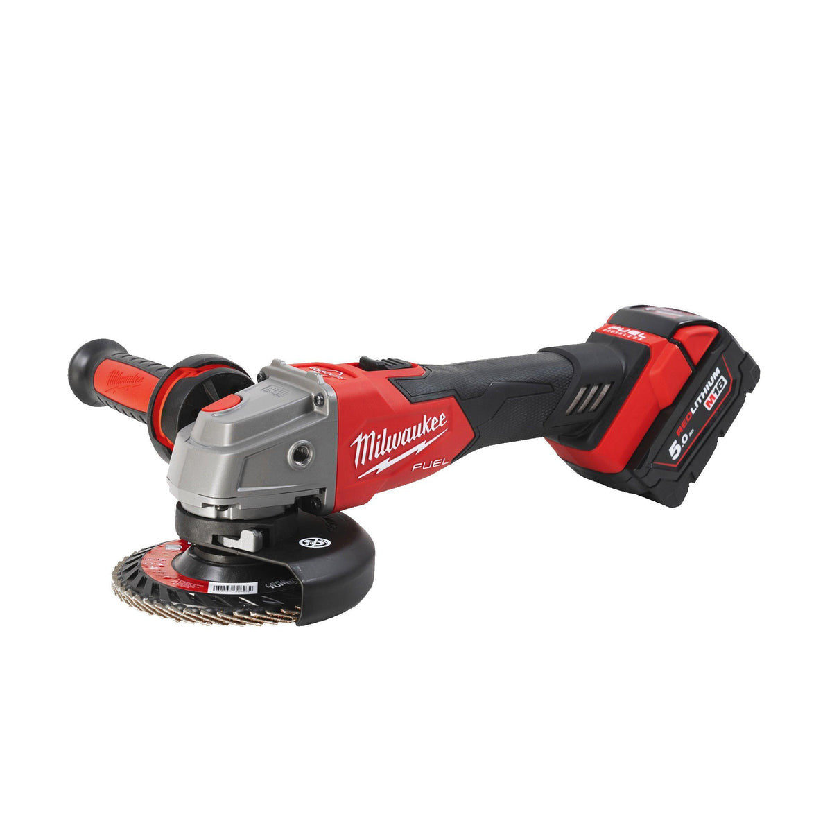 Polizor unghiular 125 mm cu frânare și comutator culisant M18 FUEL™ Milwaukee M18FSAG125XB-502X, 2 x M18 B5 acumulator, M12-18 FC încărcător, cutie HD Milwaukee - imagine 1