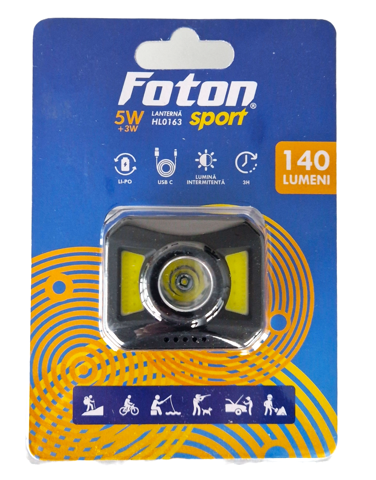 Lanterna frontala Foton Sport HL0163 7 moduri, USB-C, 3W+5W COB alb/rosu Foton - imagine 1